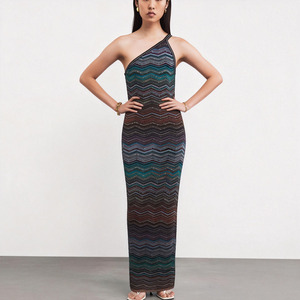 Abito Asimmetrico a Spina di Pesce da Donna |   Abito Monospalla Bicolore per Feste Serali ed Eventi Sociali - Product Image 6