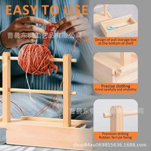 Soporte de madera de doble capa para bobinas de hilo con caja de almacenamiento, organizador de escritorio multifuncional para bolas de hilo y herramientas de tejer - Product Image 3