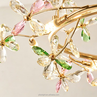 Lustre suspendu LED de luxe haut de gamme en fer forgé pour bureau à domicile, avec fleurs en cristal K9 colorées et cadre doré