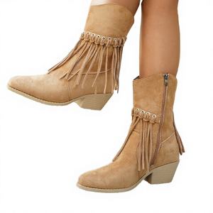 Prêt à expédier – Nouveauté Automne Hiver Été – Bottes à talons hauts pour femme en microfibre avec nœud à la cheville, style Western - Product Image 3
