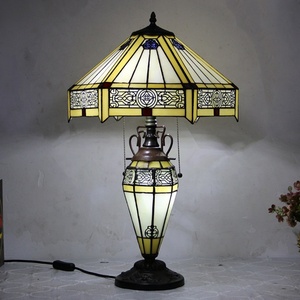 LongHuiJing 16" Tiffany Style LED Table Lamp-Dome Stained Glass Shade AC Powered <b>Bedside</b> & Reading Lamp with Light Base - Product Image 1