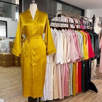 Robe Kimono en Soie Satinée à Manches Longues pour Femme avec Poche, Douce et Fluide, Coupe Ample, Luxe, Robe de Demoiselle d'Honneur, Vêtement de Nuit