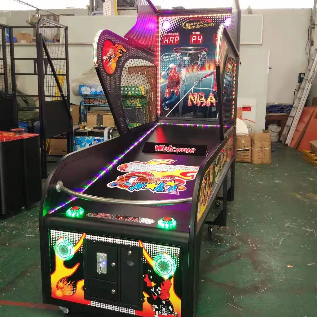 Coin-Operated Foldable Street Basketball Shooting Machine Plastic Wooden Training Machine English Language Amusement Game Type