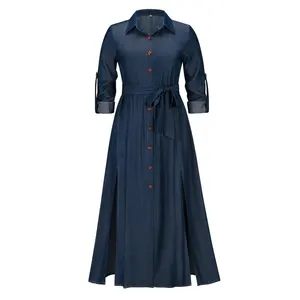 clothes women Wholesale Spring Autumn New Fashion Loose Dress Long Sleeve Single Breasted Long Shirt Dresses women