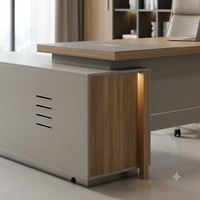 Bureau de direction moderne avec plateau en bois, armoire latérale et chaise en cuir pour PDG, directeur, mobilier de bureau commercial