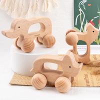 Voitures en bois naturel pour animaux, jouet à pousser et à tirer, poignée facile à saisir, inertie, 2 à 4 ans, véhicule sensoriel éducatif