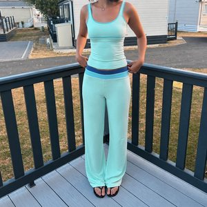 Women's Mint Green Two Piece Set Sleeveless Crop Top Matching <b>Wide</b> <b>Leg</b> <b>Pants</b> Casual <b>Lounge</b> Wear Spring Summer Style - Product Image 5
