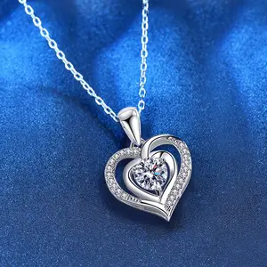 Collar con forma de corazón de moissanita, collar de plata de ley con diamante personalizado, collar con colgante de regalo delicado para mujer