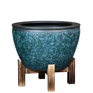 Grande Acquario in Ceramica Stile Antico con Supporto in Legno Massiccio Autoportante per Cortile/<span class=keywords><strong>Balcone</strong></span>/Soggiorno Senza Filtro/Riscaldamento - Product Image 1