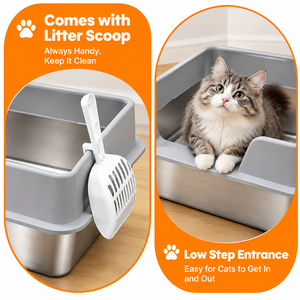 Bandeja y pala para arena de gatos de acero inoxidable antiadherente de 50 cm, con laterales altos de 25 cm para evitar salpicaduras, entrega rápida en la UE, desde Polonia - Product Image 5