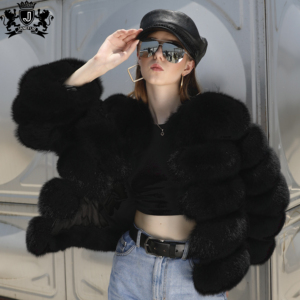 Janefur Giacca <span class=keywords><strong>Corta</strong></span> in Vera <span class=keywords><strong>Pelliccia</strong></span> di Volpe <span class=keywords><strong>Nera</strong></span> Premium per Donna, Alla Moda e Casual, 100% <span class=keywords><strong>Pelliccia</strong></span> - Product Image 3