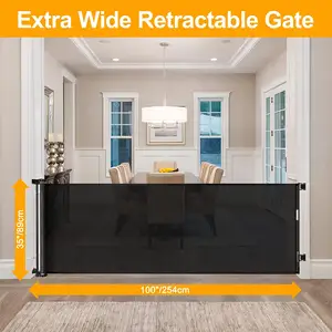 Wiscky Extra Wide Retractable Baby And Dog Gate Metal Safety Gate For Doorways Easy To Roll And Latch For Indoor/Outdoor Use