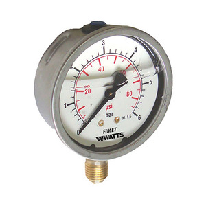 Fimet Watts Pressure <b>Gauge</b> 10 Bar Glycerine Filled Stainless Steel For Pumps - Product Image 1