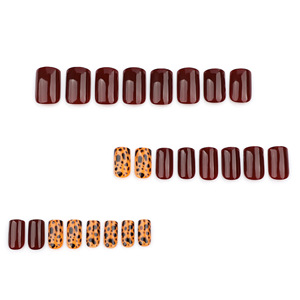 Venta al por mayor Manicura Estampado de leopardo Usable Nail Art <span class=keywords><strong>Vino</strong></span> rojo Color sólido Nail Art Piezas Cuadrado corto Otoño Usable Nail Art - Product Image 3