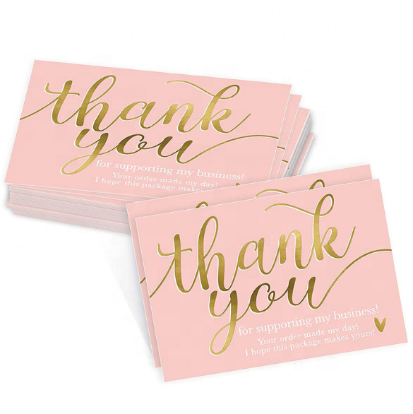 Custom Thank You Roll Label Small Business Gold Foil Pink Thank You Card With Logo