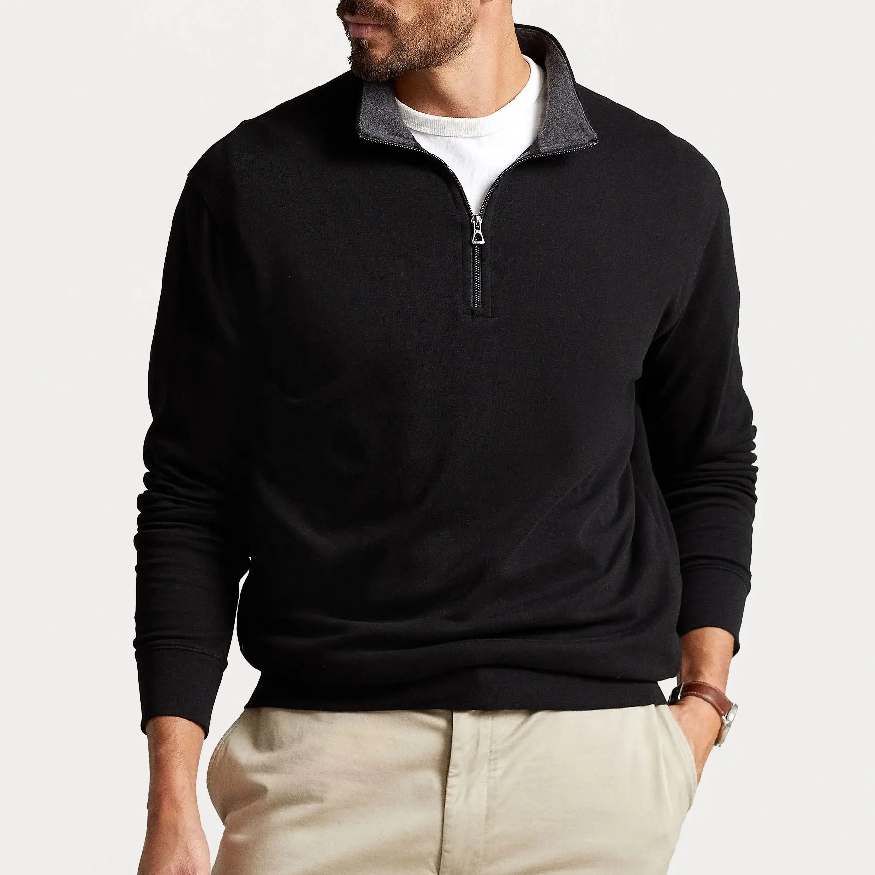 New Design Fashion Style Golf Pullover POLO Shirt Long Sleeve Quarter Zipper Collar Custom Men Golf Sweatshirt