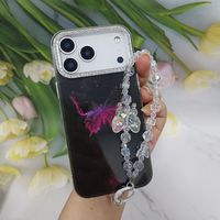 Étui de téléphone portable antichoc TPU+PC style Ins avec chaîne pour 11/12/13/14/15/16/17 Pro Max pour Samsung S23U/S24U/S25U/S26U