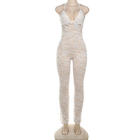 Combinaison en dentelle V-NECK Bretelles croisées Dos Voir à travers les combinaisons pour femmes