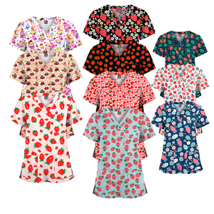 เสื้อลายกระต่ายน่ารักพิมพ์ลายทุกชิ้นเสื้อฤดูร้อนใหม่สำหรับทุกเพศผ้ายืดสำหรับพยาบาลเสื้อขัดเครื่องแบบทำงานพยาบาลมี3กระเป๋า - Product Image 3