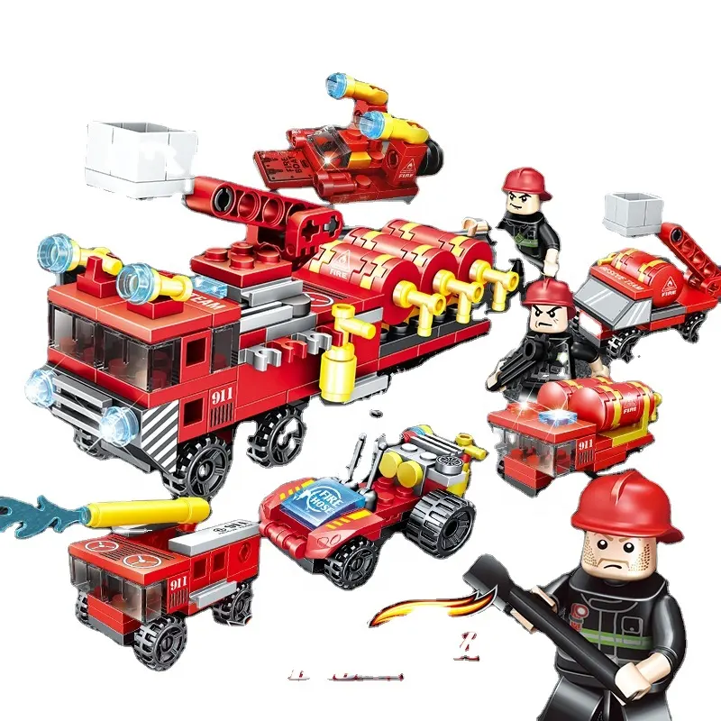 6 in 1 Water Cannon Fire Truck boat airplane building blocks toy