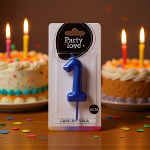 Bougie d'anniversaire bleue numéro 1 Party Love 6 cm pour décoration de gâteau - Product Image 3