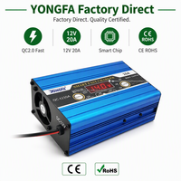 Chargeur de batterie portable intelligent YongFa Electric 12V 20A QC2.0 à charge rapide, trois phases, boîtier en aluminium, éclairage LED, pour la maison