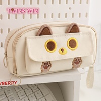 Hermosa apariencia, bolsa de lápiz de gran capacidad, portátil, multicapa, encantador diseño de gato 3D, estuche para bolígrafos para estudiantes