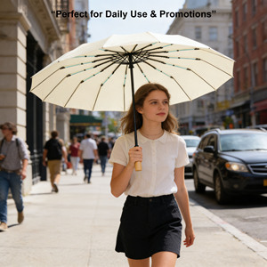 Parapluie automatique extra renforcé pour femme, 16 baleines, épaissi et résistant au vent, avec protection UV, imperméable pour le soleil - Product Image 4