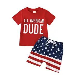 Roupa de 4 de julho para meninos, conjunto de camisas para o Dia da Independência, shorts patrióticos para recém-nascidos, roupas infantis de manga curta
