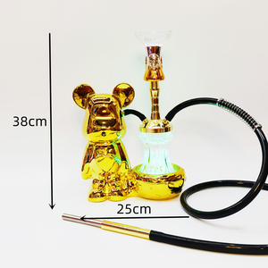 <span class=keywords><strong>Mini</strong></span> hookah de oso de cuidado con laca de resina de aluminio moderna con luz LED Dubai Sheesha Shisha - Product Image 2