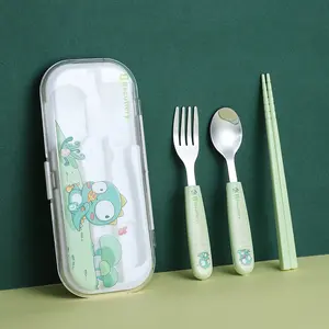 Cartoon Pink Chopsticks Spoon And Fork Set Portable Cutlery For Kids Utensils Set With Case Cubiertos Para Ninos