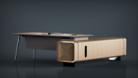 Bureau de direction en bois au design moderne et innovant, avec des caractéristiques écologiques, extensible et convertible, mobilier de bureau