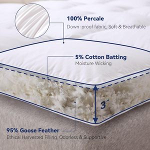 Cubrecolchón <span class=keywords><strong>de</strong></span> <span class=keywords><strong>Plumas</strong></span> <span class=keywords><strong>de</strong></span> <span class=keywords><strong>Ganso</strong></span> Blanco <span class=keywords><strong>de</strong></span> 3 Pulgadas, Ultra Suave, con Tela 100% Algodón, Transpirable, Inodoro, Cómodo y con Soporte - Product Image 3