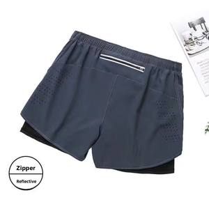 Shorts de course noirs double couche pour hommes, séchage rapide, fitness, sport, entraînement, musculation, nouveau style formel - Product Image 5