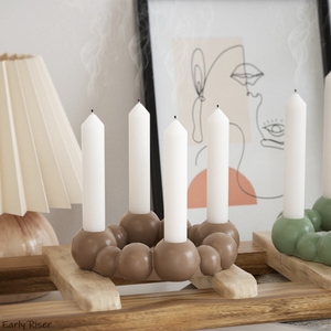 初期ライザー球体キャンドルホルダーシリコン金型バブルビーズラウンドボール4穴キャンドルスタンドリングベースキャンドルホルダープラスター - Product Image 1