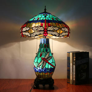 Ouhao European <b>Retro</b> Tiffany <b>Table</b> Lamp Dragonfly Mother Child Stained Glass for Living Room <b>Dining</b> Room Bedroom Bar LED Light - Product Image 2