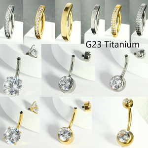 Nhẫn rốn titan F136 G23, ren trong, tròn, gắn đá CZ, dài 10mm, dành cho nữ và nam, kiểu clicker. - Product Image 3