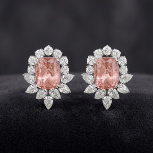 Pink Cushion Cut <b>Moissanite</b> Diamond Halo Stud <b>Earrings</b> 10K 14K 18K Gold 925 935 Sterling Silver Luxury Fine Jewelry - Product Image 1