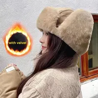 Invierno grueso cálido sombrero hombres mujeres moda a prueba de viento cálido protección para los oídos sombrero de montar poliéster volador Ushanka frío sombrero