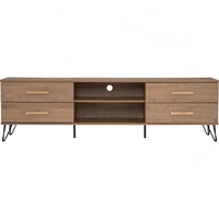 Mueble de TV SAMOS de Diseño Escandinavo Moderno, Resistente, de 1.8 m, Color Roble, Tablero Laminado Metálico, Compatible con Televisores de 65+ Pulgadas, para Sala de Estar