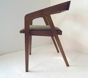 Fauteuil en bois de sheesham massif avec coussin en cuir PU, chaise haute moderne pour cuisine, salon, bureau, café, finition naturelle - Product Image 4