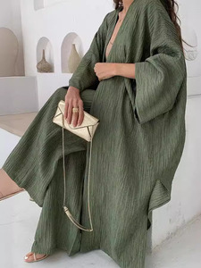 กางเกงขากว้างทรงตรงยาวจับจีบเนื้อผ้าผ่าข้างสำหรับผู้หญิงชุด2ชิ้นแฟชั่น - Product Image 4