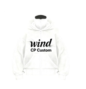 Venta al por mayor personalizado bordado doble capucha Ninja doble capa pulóver de talla grande peso pesado cremallera completa pasamontañas sudaderas con capucha hombres - Product Image 3