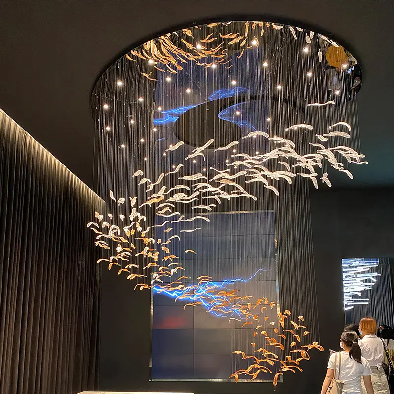 Lustre pingente de vidro extra grande do lobby do hotel