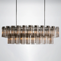 Lustre en verre fumé double couche texturé transparent, style nordique moderne et simple, pour la décoration intérieure de restaurants haut de gamme.