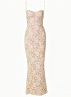 Robe longue d'été 2026 sexy et tendance pour femme, en maille unie, tissée respirante, avec empiècements en dentelle, bretelles spaghetti, taille élastique et coupe ajustée, style licou