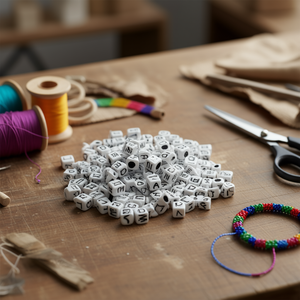 Perline con Lettere ILAN 6x6mm Bianche con Lettere Nere 17g 110 Pezzi - Product Image 2