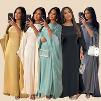 Abaya de Luxe en Laine et Satin pour Femme, Modèle Eid 2026, Manches Chauve-Souris, Col Rond, Longueur Ras du Sol, Motif Floral Traditionnel, Fourniture ODM