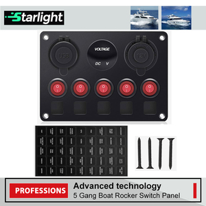 Panel de interruptores marinos de 5 posiciones, precableado, con voltímetro y puerto de carga USB dual de 4.2A, IP65, para pontón, yate, RV, camión - Product Image 3