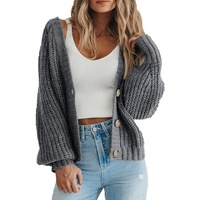 Kardigan Rajut Wanita Klasik Kerah V Kancing Depan Lengan Panjang Warna Solid Longgar Kasual Sweater Hangat Nyaman untuk Musim Gugur dan Musim Dingin.